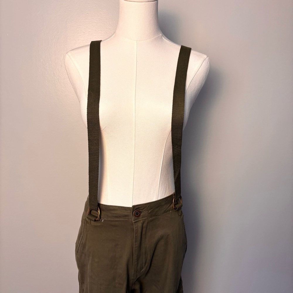 Easel Womens Olive Cargo Pants Elastic Hem With Suspenders Size Medium - Picture 4 of 12